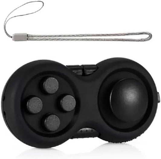 Portable Multi-Functional Fidget Pad - Stress Relief and Focus Toy for Anxiety, ADHD & Autism, Handheld Sensory Gadget with 8 Features, Perfect for Kids & Adults - Includes Lanyard (Black)