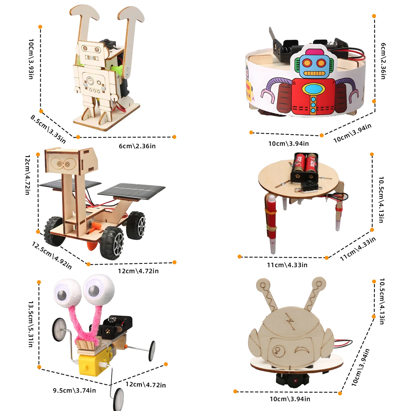 6-in-1 DIY Robot STEM Building Kit – 3D Wooden Puzzle with Drawing & Obstacle-Avoiding Robots, Educational Science Toy for Kids