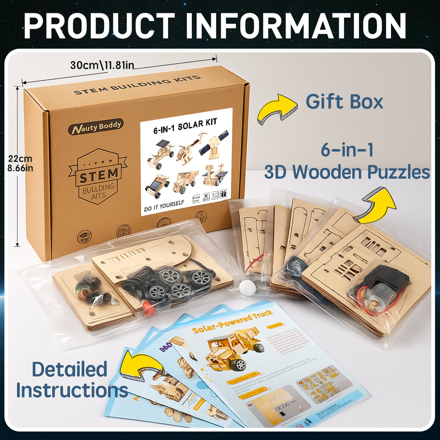 6-in-1 Solar Powered Wooden STEM Building Kit