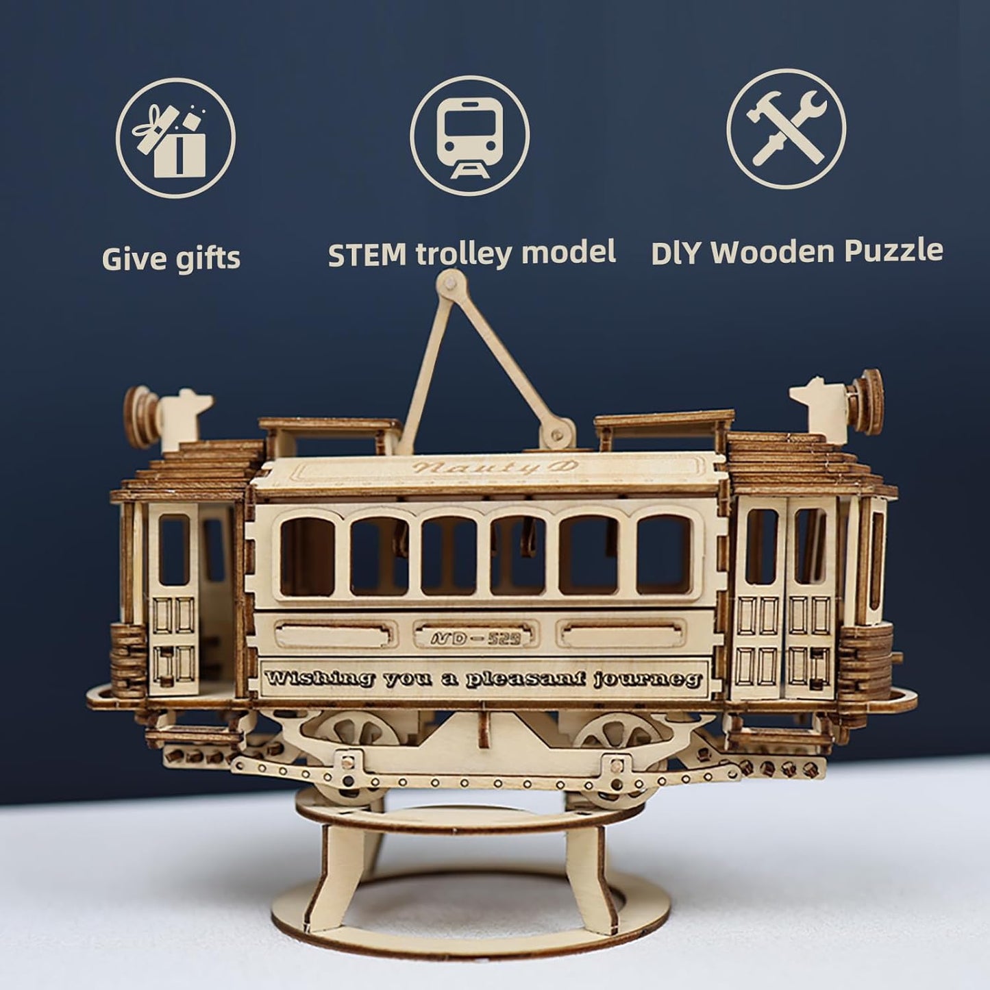 Nautydaddy 3D Wooden Classic City Tram Model Kit, 14+ Educational Toy, DIY Puzzle Gift for Adults