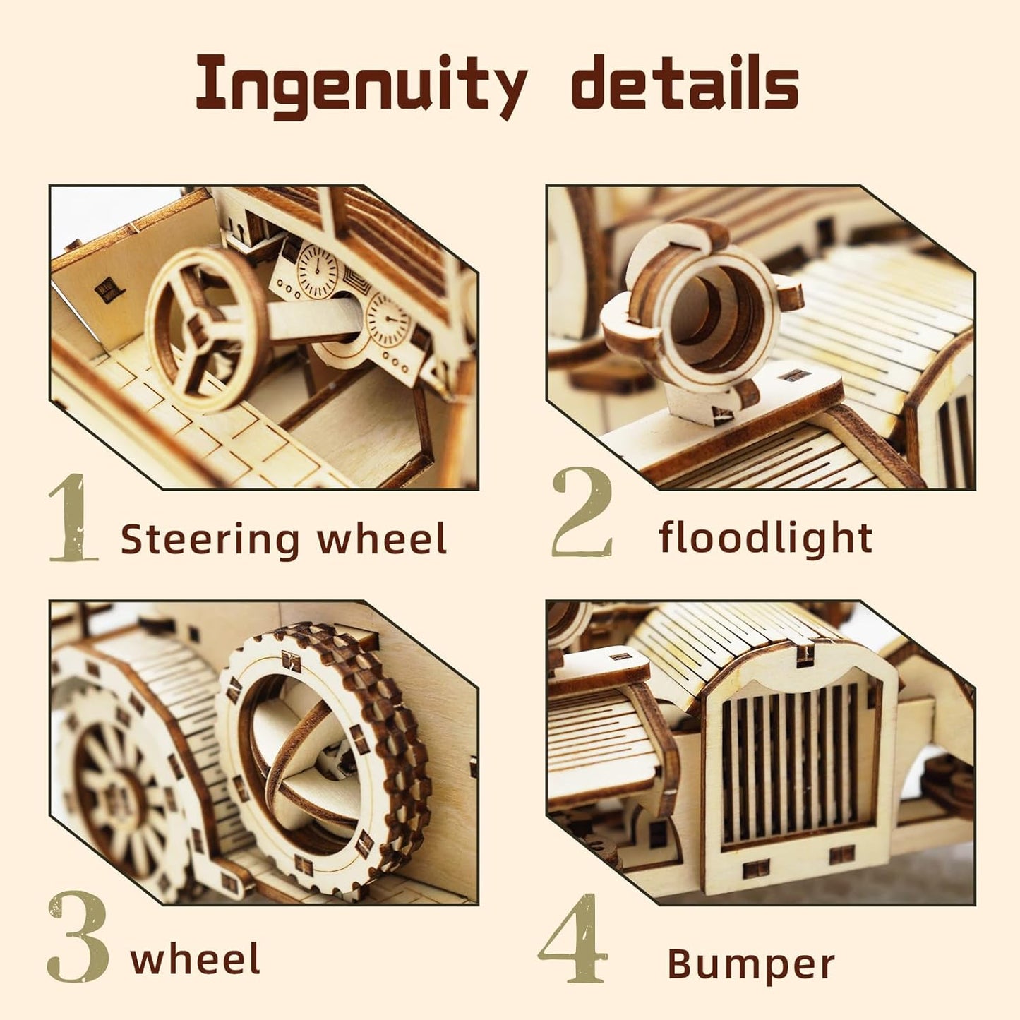 3D Wooden Puzzle Convertible Car, Vintage Car Model Kit to Build, Brain Teaser, Stress Relief Toy, DIY Printing Kit for Kids and Adults 14+