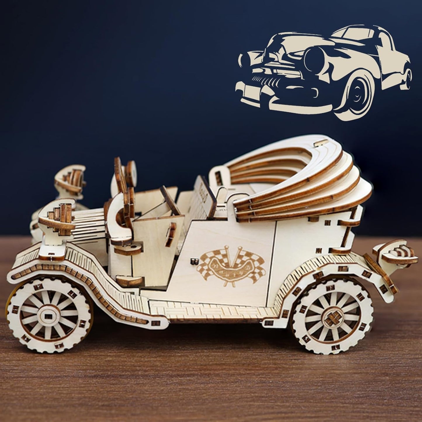 3D Wooden Puzzle Convertible Car, Vintage Car Model Kit to Build, Brain Teaser, Stress Relief Toy, DIY Printing Kit for Kids and Adults 14+