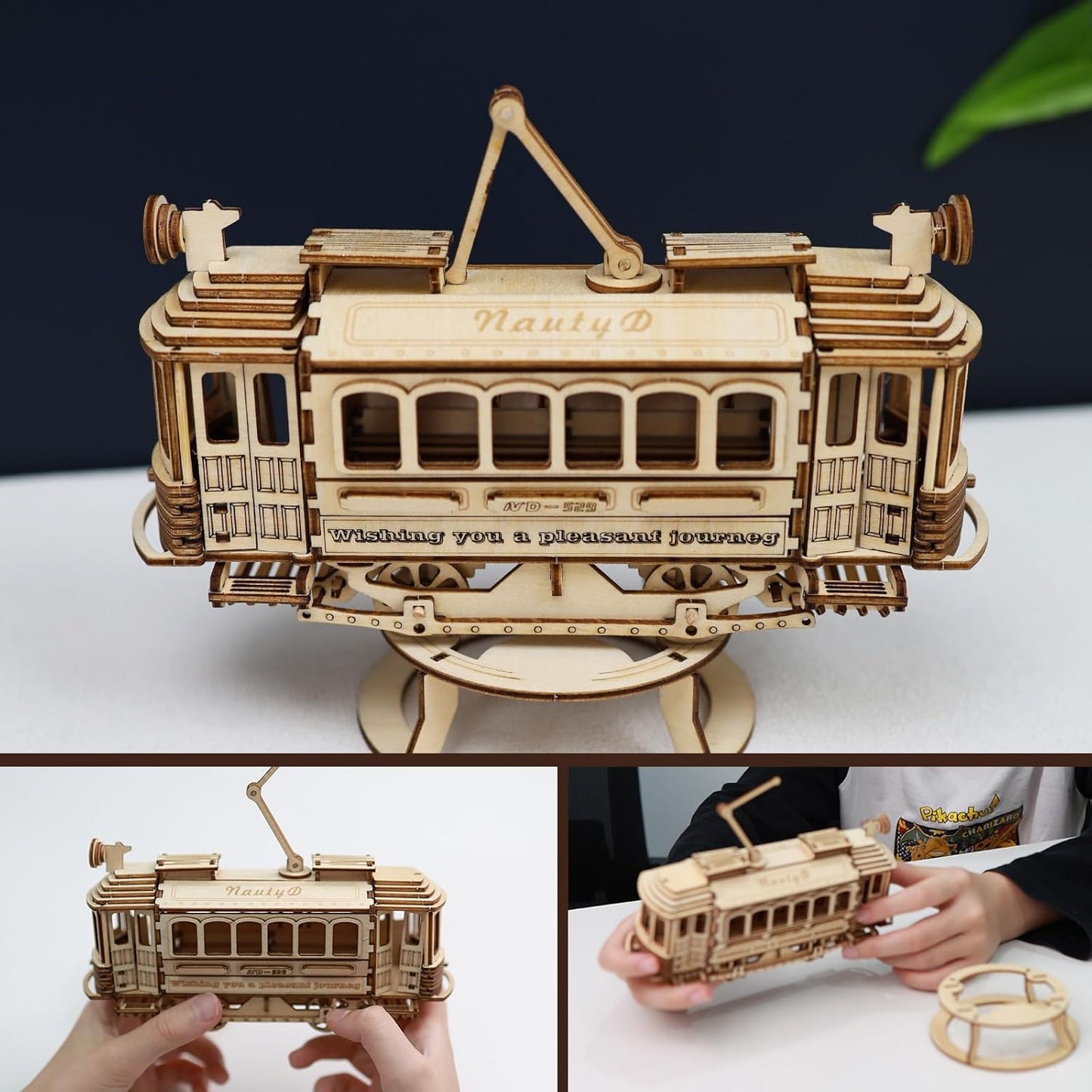 Nautydaddy 3D Wooden Classic City Tram Model Kit, 14+ Educational Toy, DIY Puzzle Gift for Adults