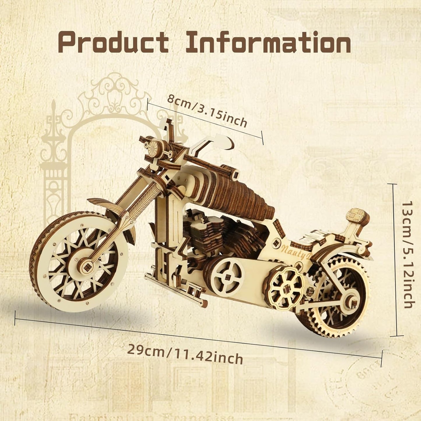 3D Wooden Puzzle Motorcycle Model Kit, Brain Teaser, Stress Relief Toy, 14+, Easy to Assemble