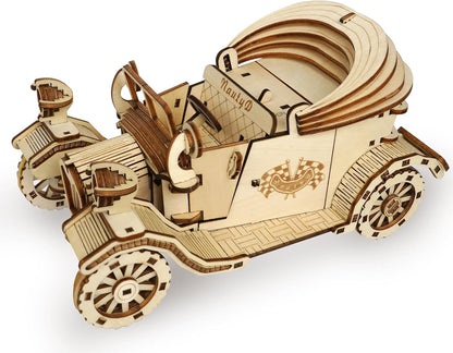 3D Wooden Puzzle Convertible Car, Vintage Car Model Kit to Build, Brain Teaser, Stress Relief Toy, DIY Printing Kit for Kids and Adults 14+