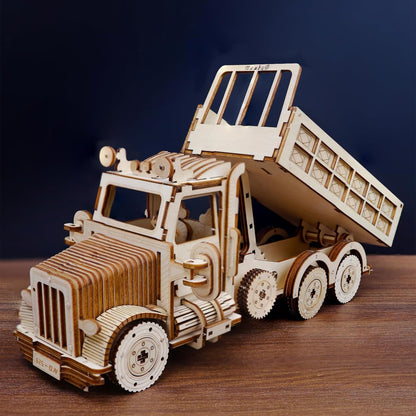 Heavy Duty Truck 3D Wooden Puzzle – DIY Model Kit with Manual Operated Dump Bed, Eco-Friendly Wood, STEM Educational Toy for Adults and Teens