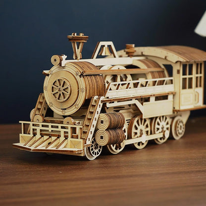 3D Wooden Puzzle Steam Train Set, Model Car Kit to Build, Brain Teaser, Stress Relief Toy