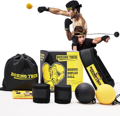 Boxing Reflex Ball Set - 2 Difficulty Levels with Adjustable Headband, Includes Carry Bag and Cotton Boxing Wraps, Perfect for Hand-Eye Coordination, Speed, and Reaction Training for Adults and Kids