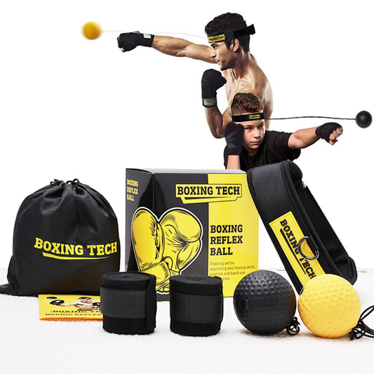 Boxing Reflex Ball Set - 2 Difficulty Levels with Adjustable Headband, Includes Carry Bag and Cotton Boxing Wraps, Perfect for Hand-Eye Coordination, Speed, and Reaction Training for Adults and Kids