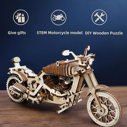 3D Wooden Puzzle Motorcycle Model Kit, Brain Teaser, Stress Relief Toy, 14+, Easy to Assemble