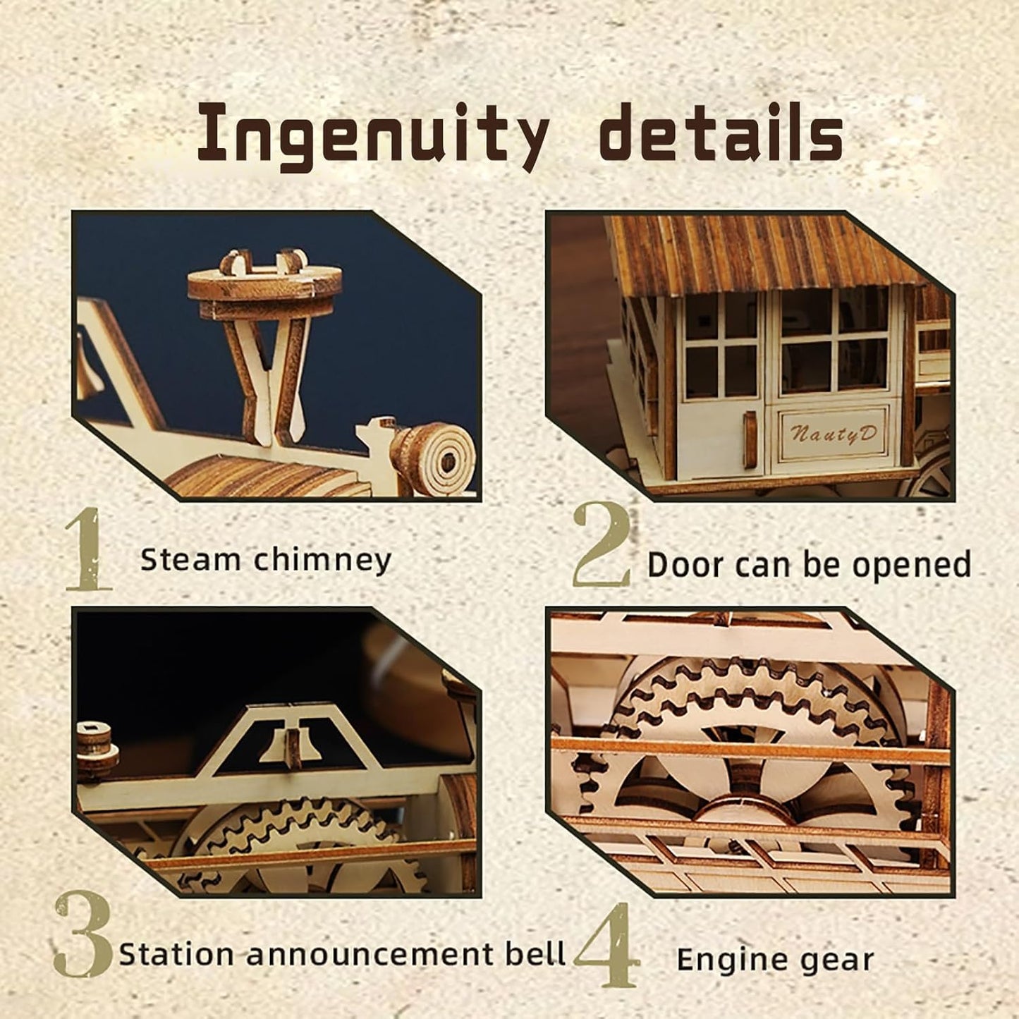 3D Wooden Puzzle Steam Train Set, Model Car Kit to Build, Brain Teaser, Stress Relief Toy