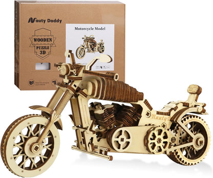 3D Wooden Puzzle Motorcycle Model Kit, Brain Teaser, Stress Relief Toy, 14+, Easy to Assemble