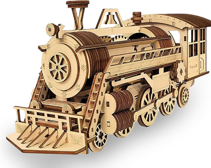 3D Wooden Puzzle Steam Train Set, Model Car Kit to Build, Brain Teaser, Stress Relief Toy