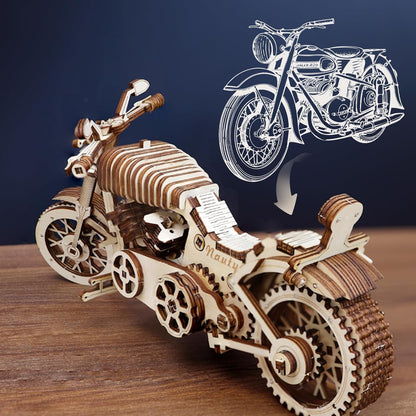 3D Wooden Puzzle Motorcycle Model Kit, Brain Teaser, Stress Relief Toy, 14+, Easy to Assemble