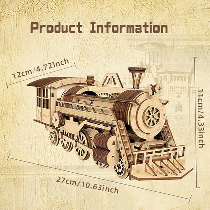 3D Wooden Puzzle Steam Train Set, Model Car Kit to Build, Brain Teaser, Stress Relief Toy