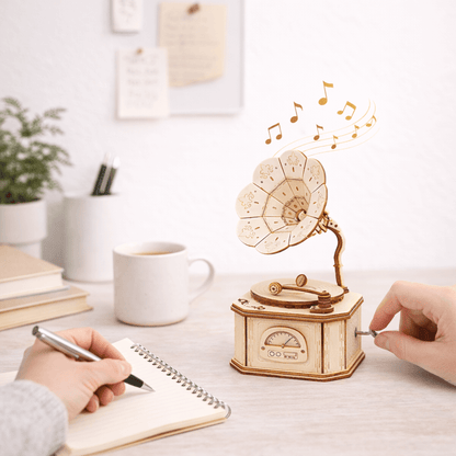 DIY Hand-Crank Wooden Gramophone Music Box