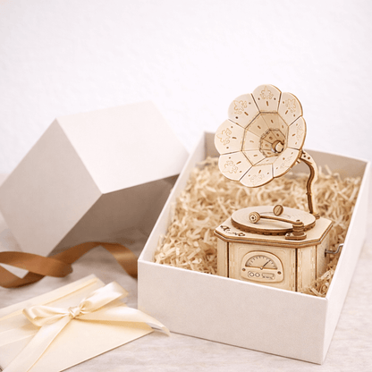 DIY Hand-Crank Wooden Gramophone Music Box