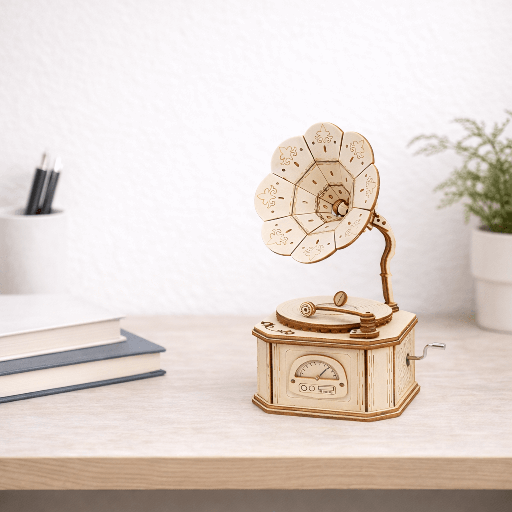 DIY Hand-Crank Wooden Gramophone Music Box