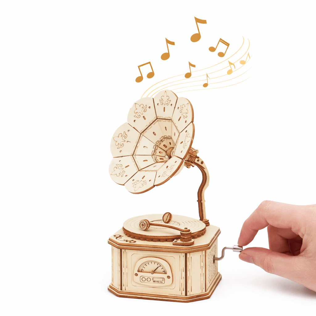 DIY Hand-Crank Wooden Gramophone Music Box