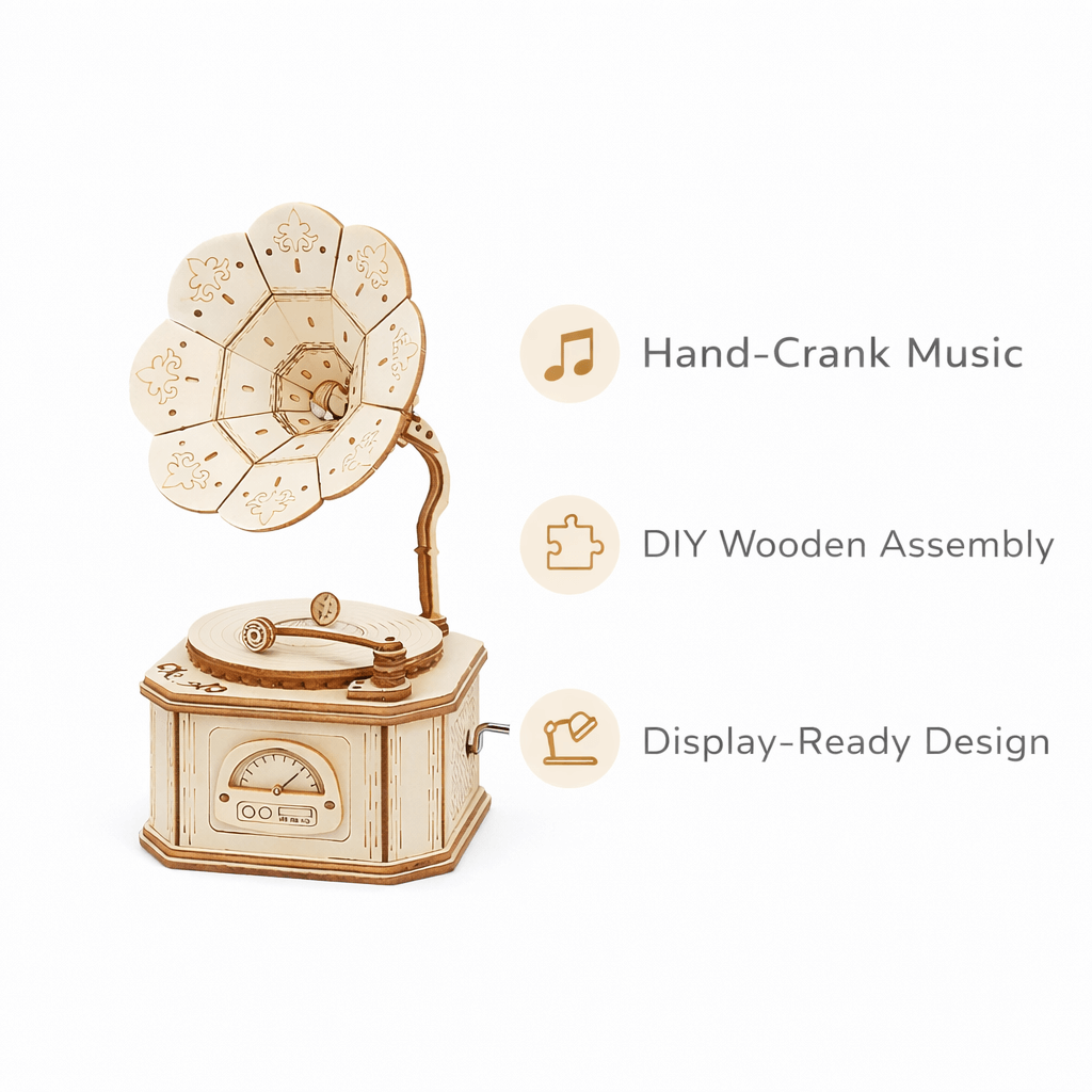 DIY Hand-Crank Wooden Gramophone Music Box