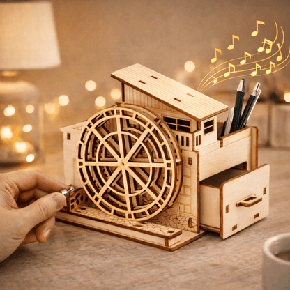 DIY Hand-Crank Wooden Watermill Music Box