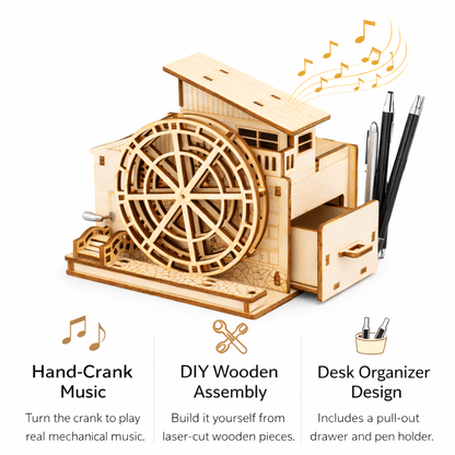 DIY Hand-Crank Wooden Watermill Music Box