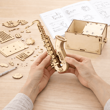 DIY Hand-Crank Wooden Saxophone Music Box