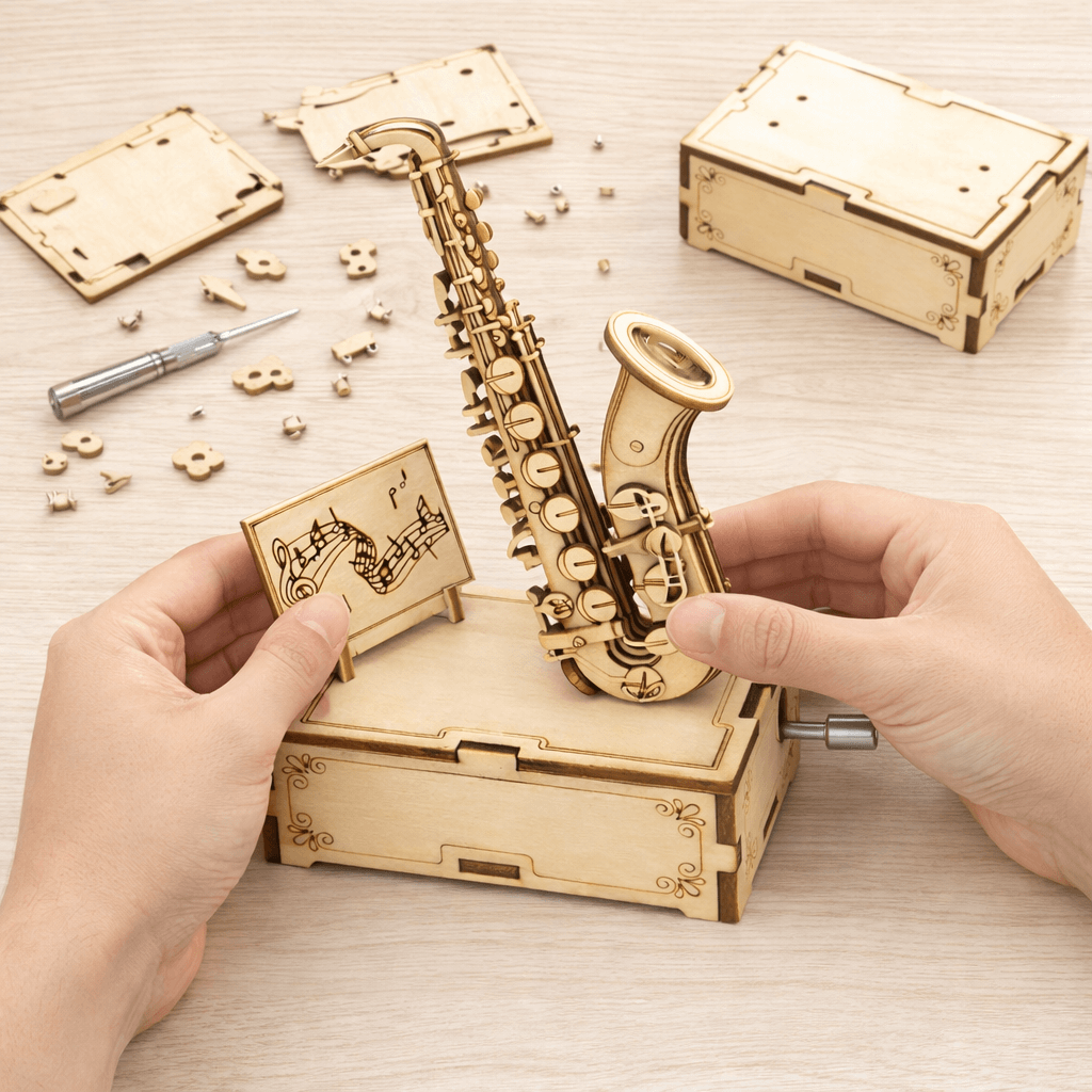 DIY Hand-Crank Wooden Saxophone Music Box