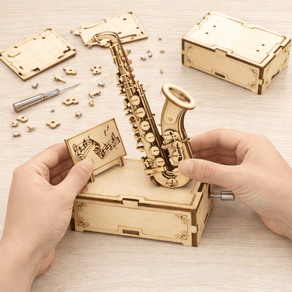 DIY Hand-Crank Wooden Saxophone Music Box