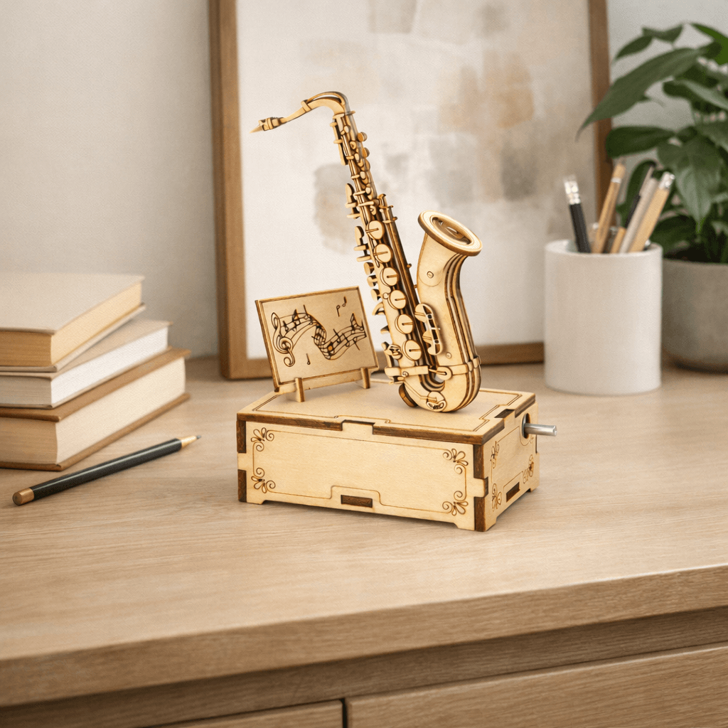 DIY Hand-Crank Wooden Saxophone Music Box