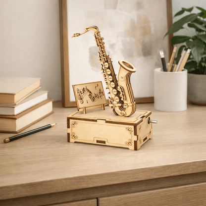 DIY Hand-Crank Wooden Saxophone Music Box