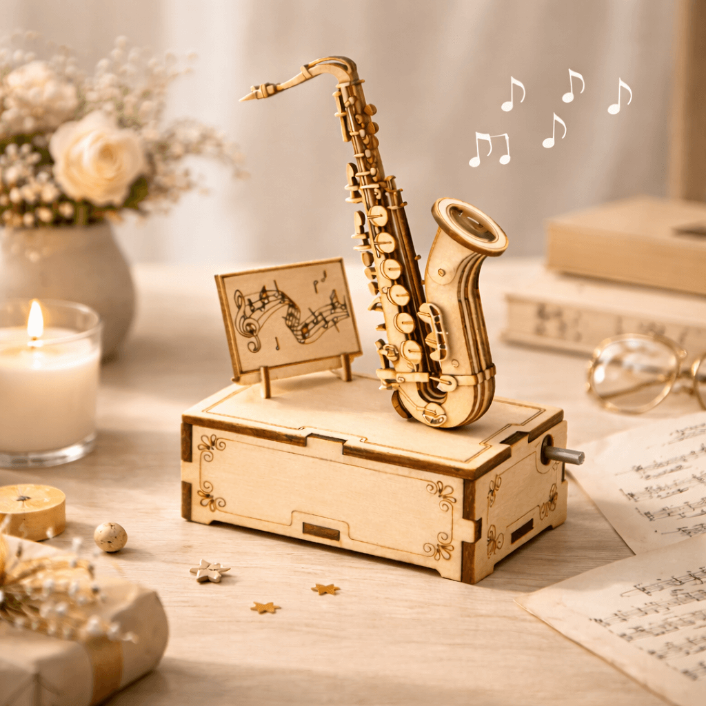 DIY Hand-Crank Wooden Saxophone Music Box