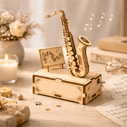 DIY Hand-Crank Wooden Saxophone Music Box