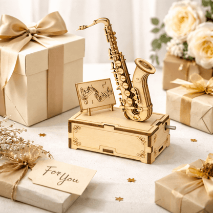 DIY Hand-Crank Wooden Saxophone Music Box
