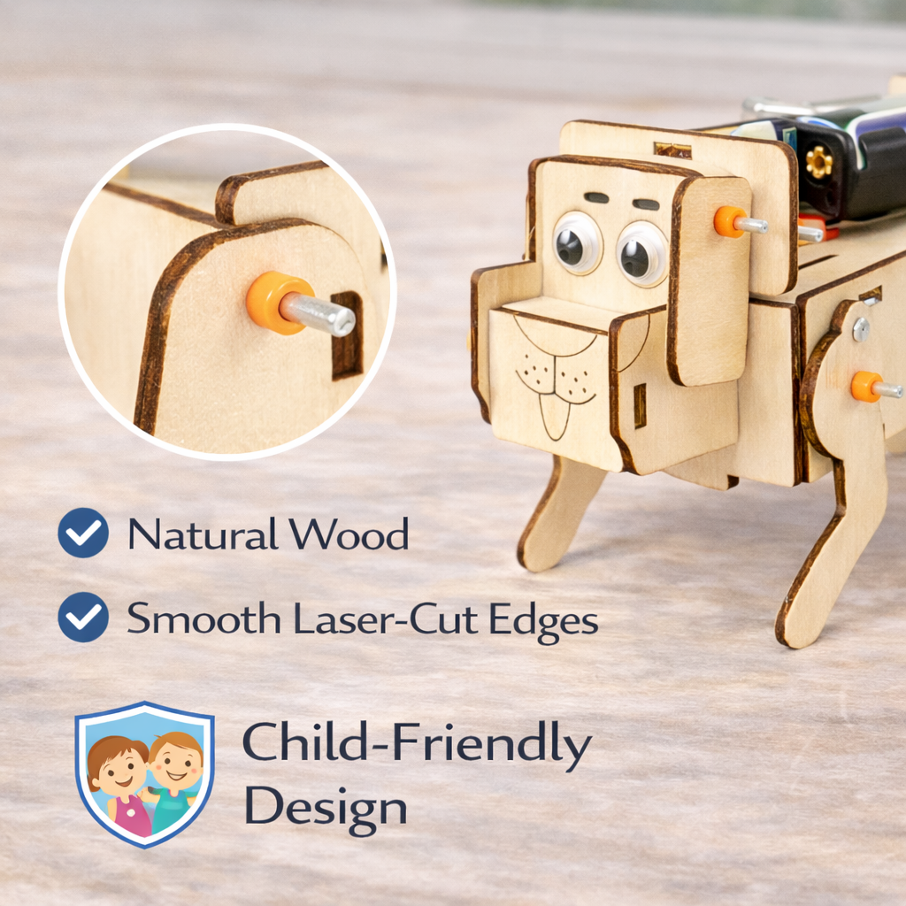 Voice-Controlled Mechanical Puppy DIY STEAM Educational Toy – Wooden Science Experiment Kit for Kids