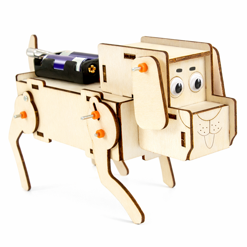 Voice-Controlled Mechanical Puppy DIY STEAM Educational Toy – Wooden Science Experiment Kit for Kids