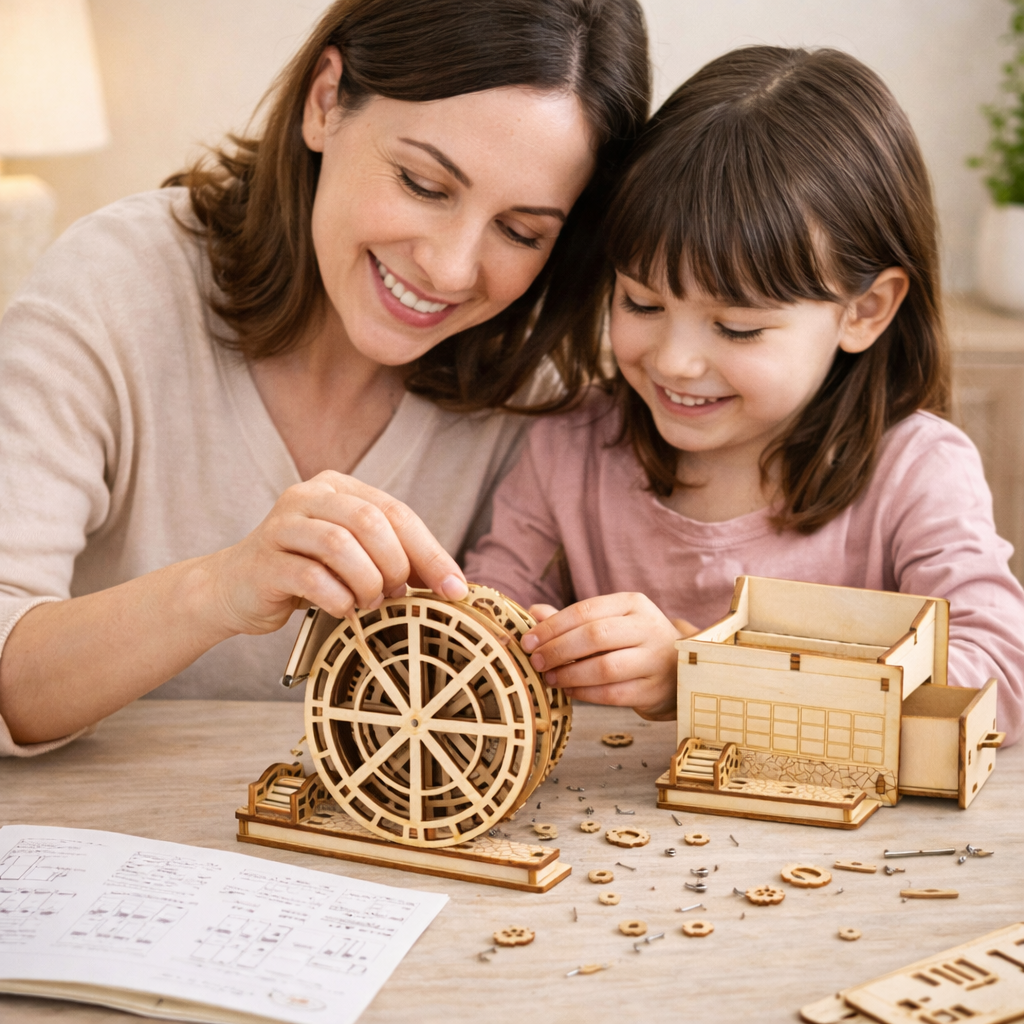 DIY Hand-Crank Wooden Watermill Music Box