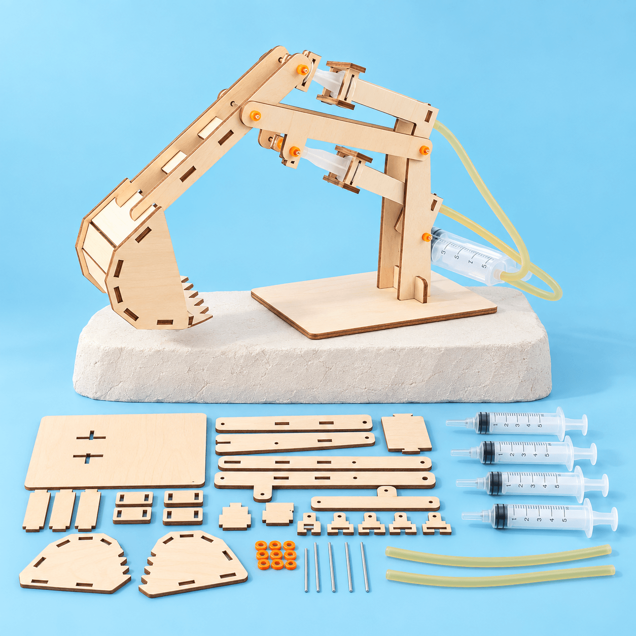 Wooden Hydraulic Excavator STEM Building Kit