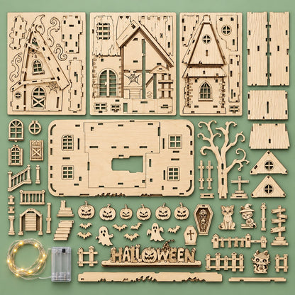 Halloween 3D wooden puzzle kit components