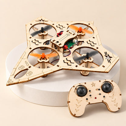 Wooden quadcopter drone DIY STEM kit with remote controller