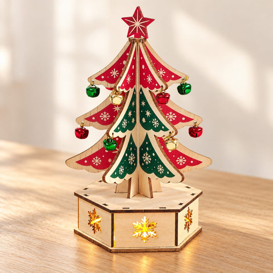 DIY Wooden Christmas Tree Decoration with Bells and Lighted Base image 2