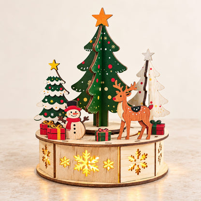 DIY wooden Christmas forest scene with snowman and reindeer - hero view