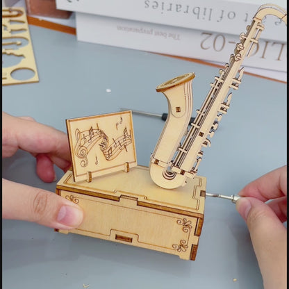 DIY Hand-Crank Wooden Saxophone Music Box